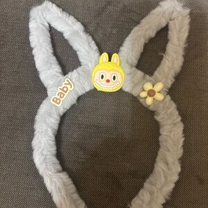 Labubu Gray Fuzzy Bunny Ears Headband